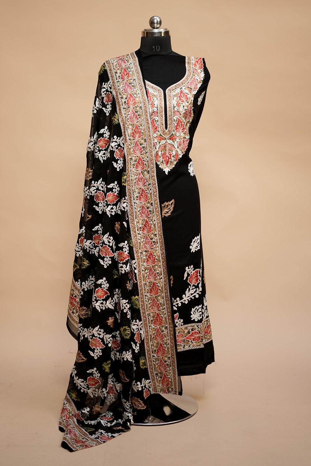 Black Colour Designer Aari Work Salwar Kameez With Bottom Paisleys