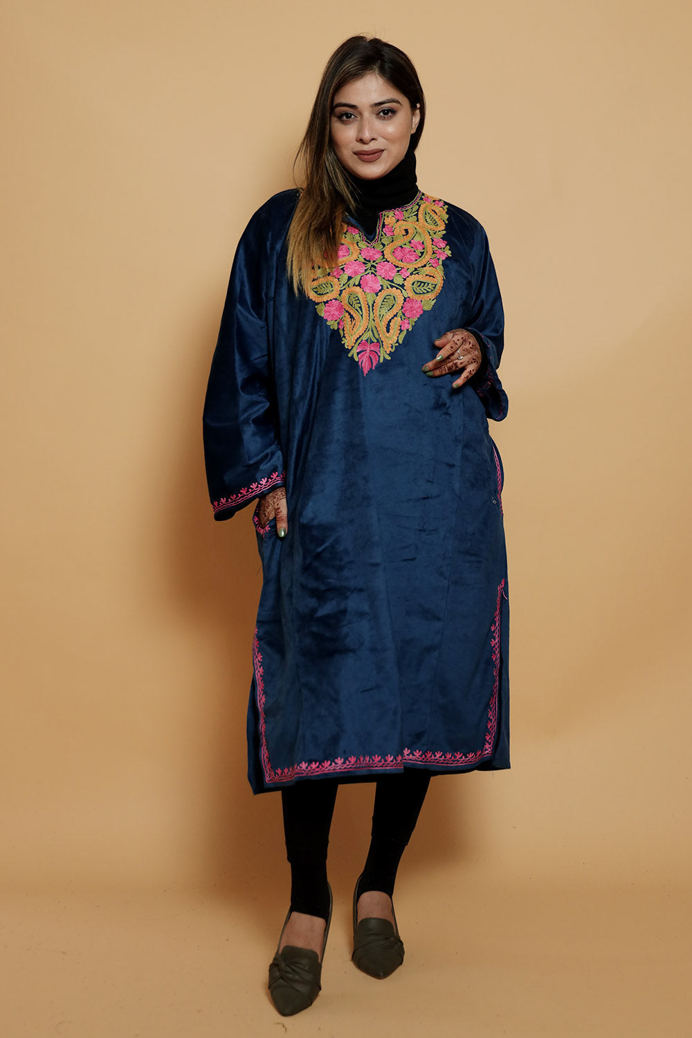 Blue Colour Very Soft Warm And Elegant Suede Velvet Kashmiri Pheran