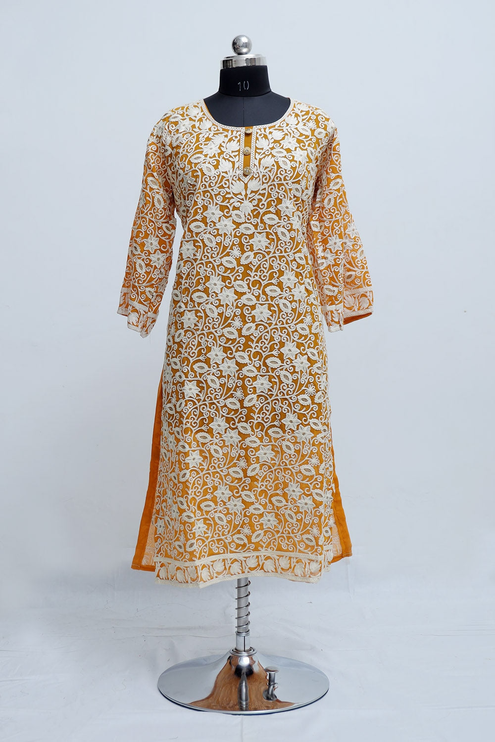 Turmeric Yellow Colour Georgette Semi Stitched Kashmiri Kurti