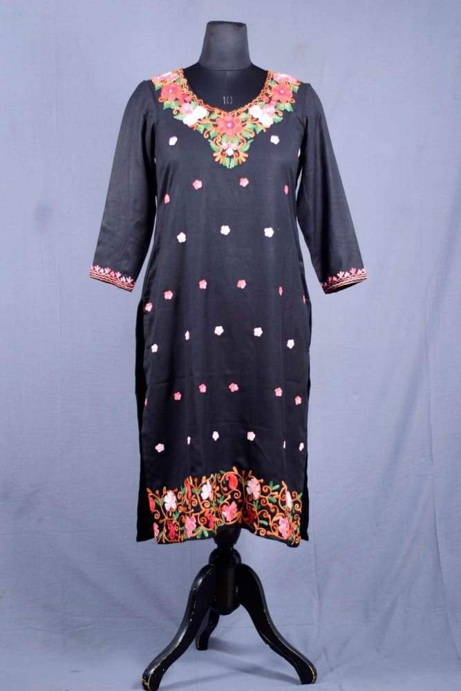 BLACK COLOUR AARI WORK EMBROIDERED KURTI WITH NEW DESIGNER PAISLEYS PATTERN