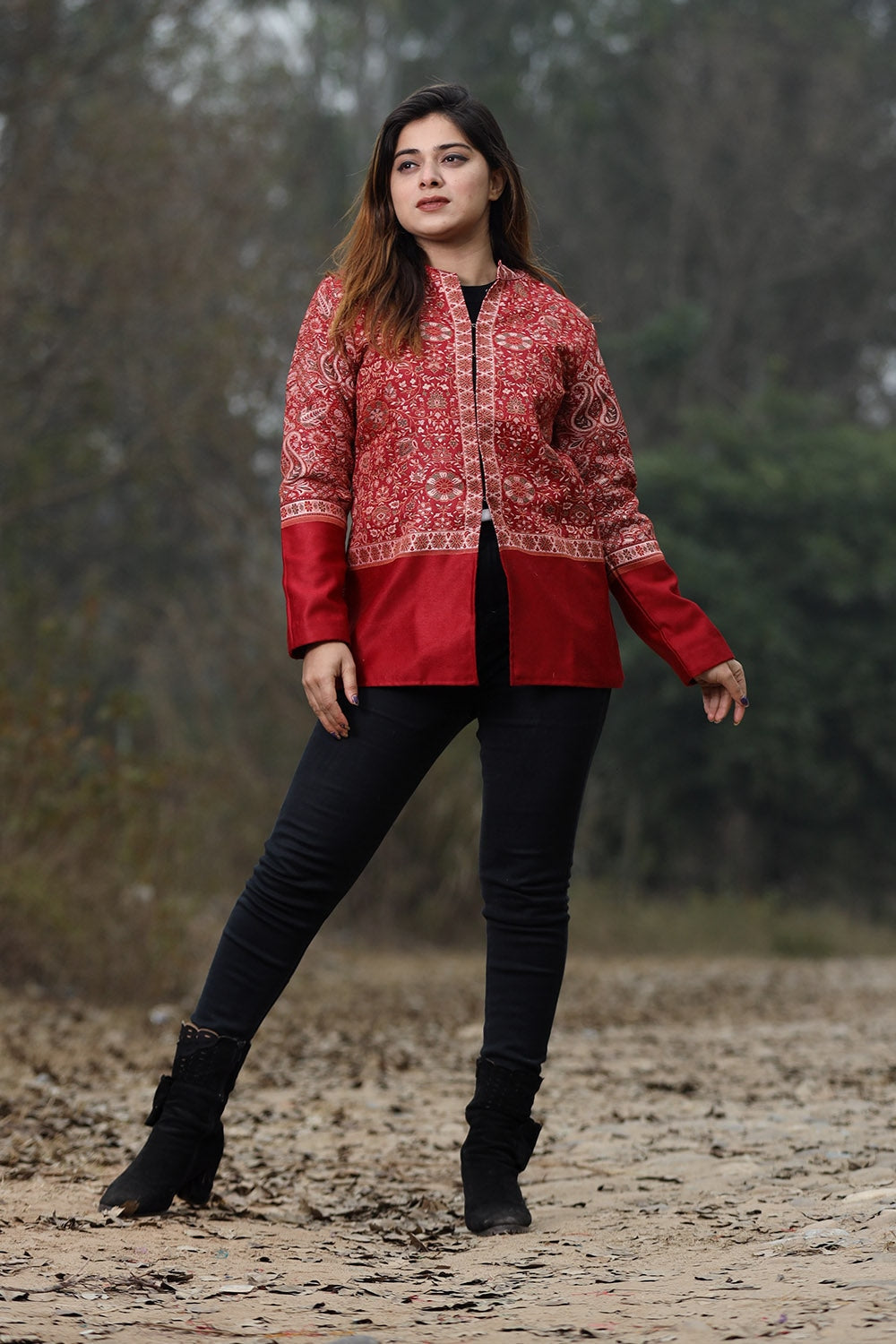 Maroon colour winter top jacket