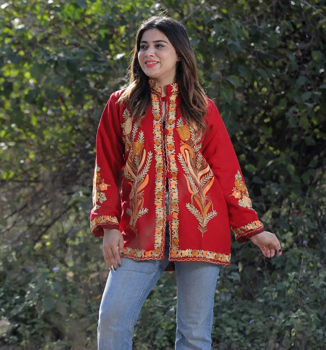 Kashmiri Embroidered Short Jacket Kashmirvilla