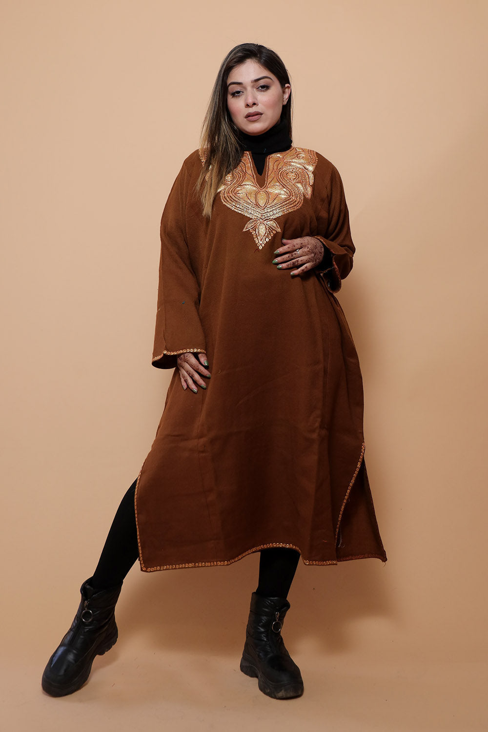 Pavonia Style Embroidered Size L Hooded Pullover Kashmiri Jalabiya Dress  Phiran | eBay