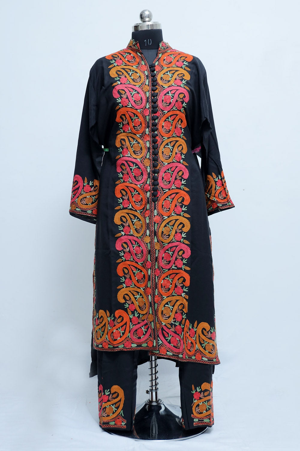Woolen Coat Long Jacket Black, Multicolor Embroidery #BD-117 - Best of  Kashmir