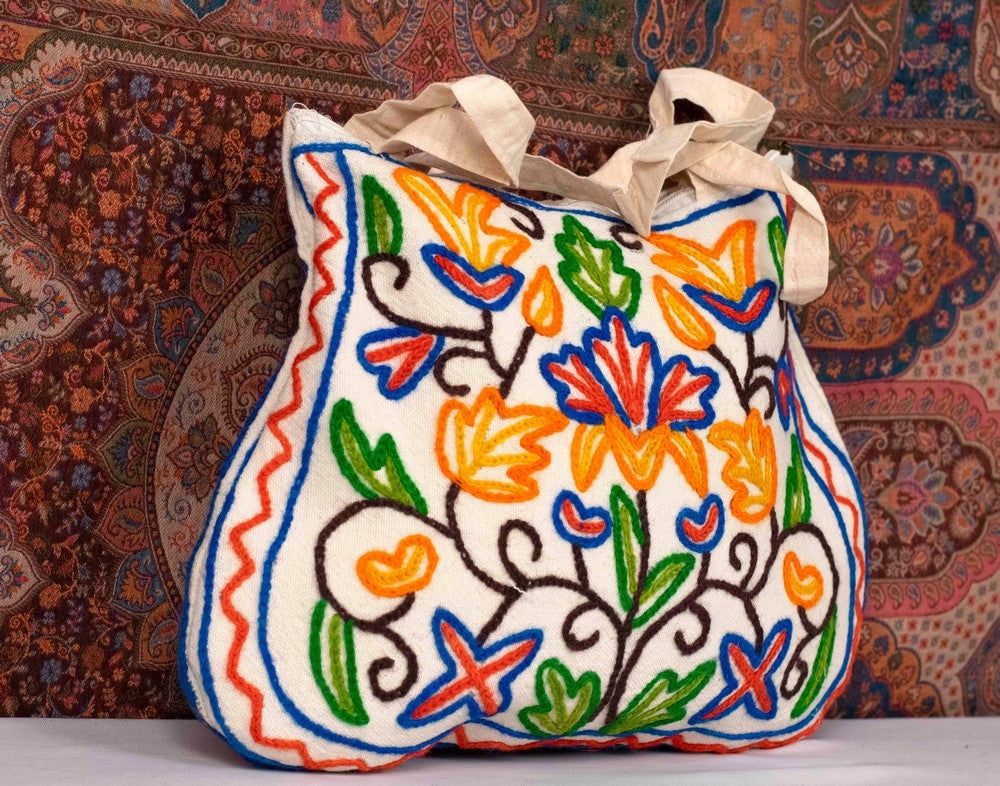 Buy Kashmiri Crewel embroidery leather /velvet handbag with sling at  Amazon.in