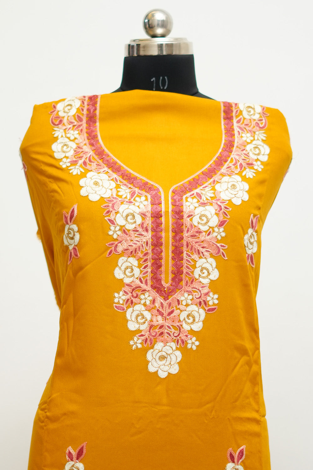 Mustard Yellow Aari Work Salwar Kameez With Neckline