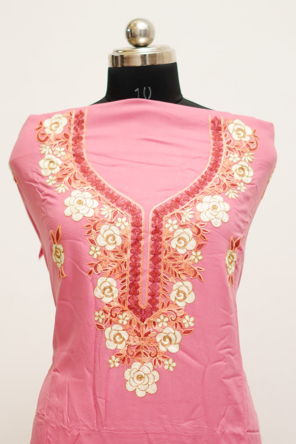 Pink Colour Aari Work Salwar Kameez With Neckline Pattern