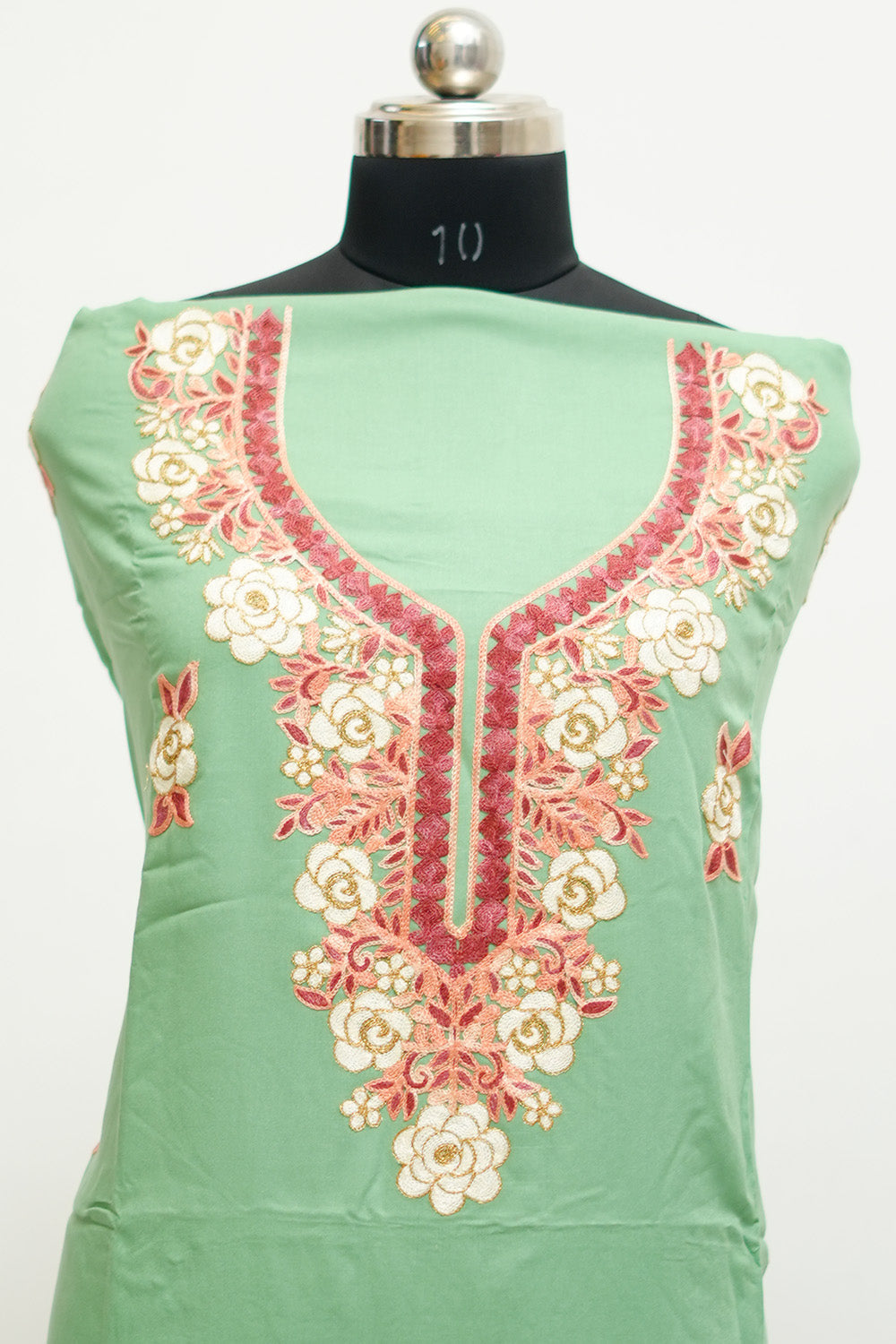 Pista Green Aari Work Salwar Kameez With Neckline Pattern