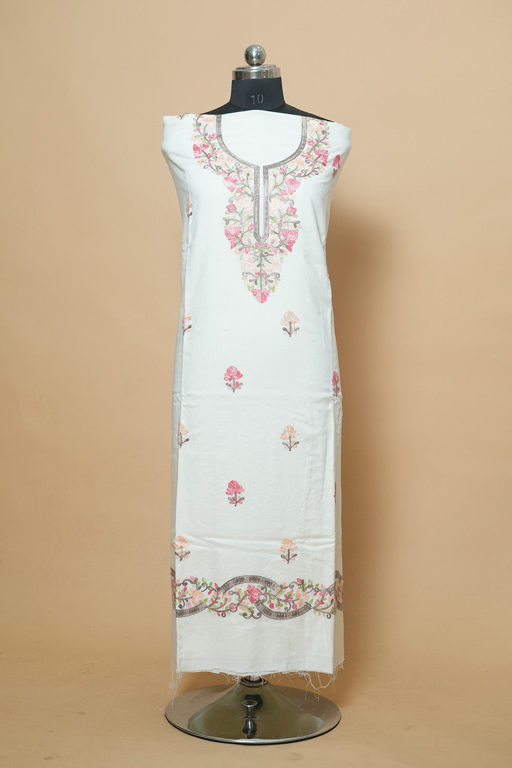 White Aari Work Salwar Kameez With Chinar Heavy Jaal