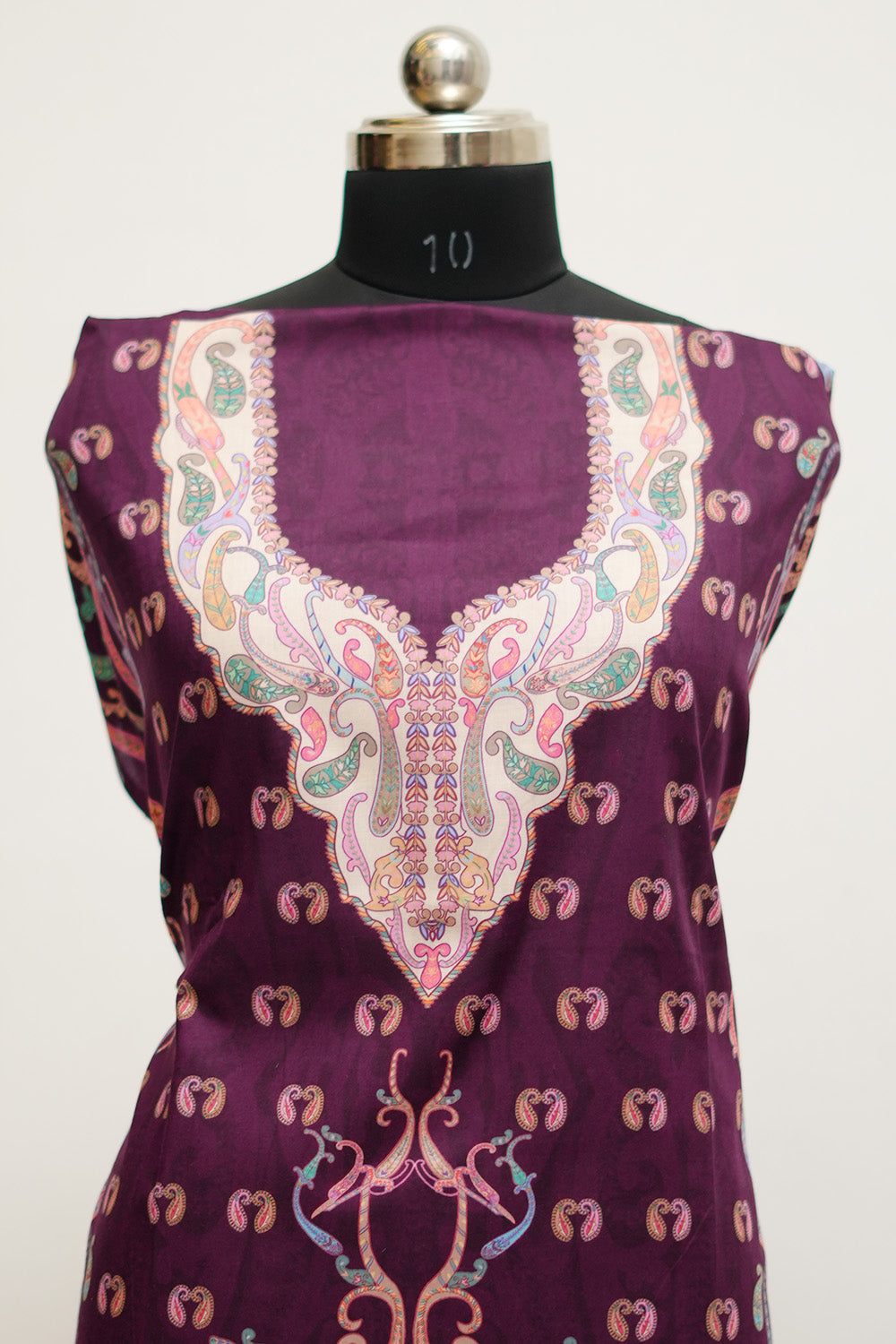 Wine Colour Cotton Kani Printed Unstitched Suit Fabric