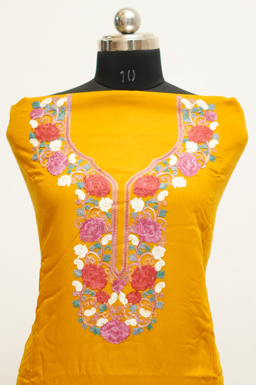 Yellow Colour Aari Work Salwar Kameez With Neckline Pattern