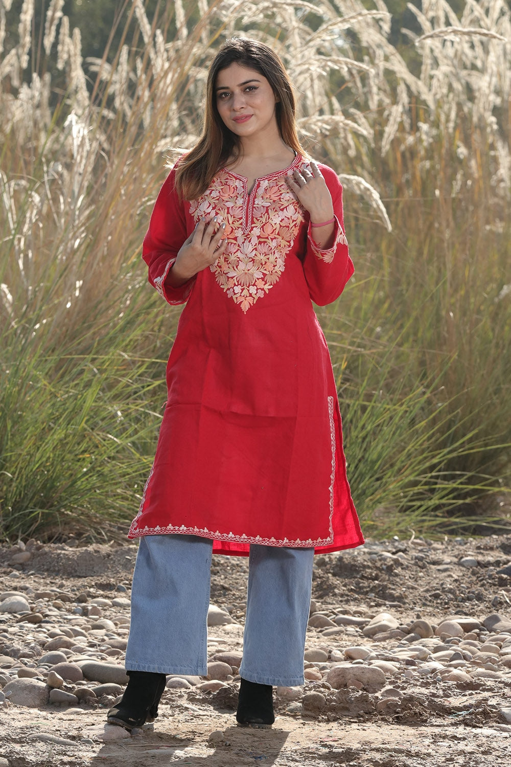 Crimson- Traditional Kashmiri Pheran | Kurta | Kurti | Long Tunic | Overcoat | buying Allovers