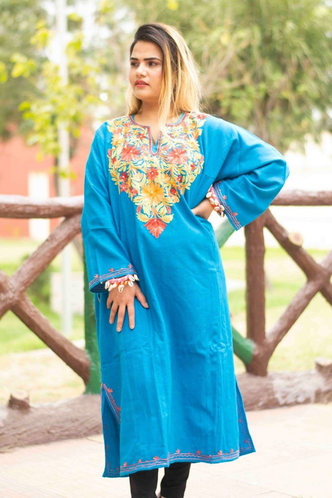 Light Green Zari Embroidered Kashmiri Pharen Dress - Traditional Pheran  designs
