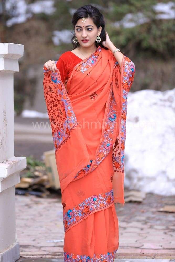 Rust Pita Work Saree with Embroidered Blouse – Shruti Sancheti