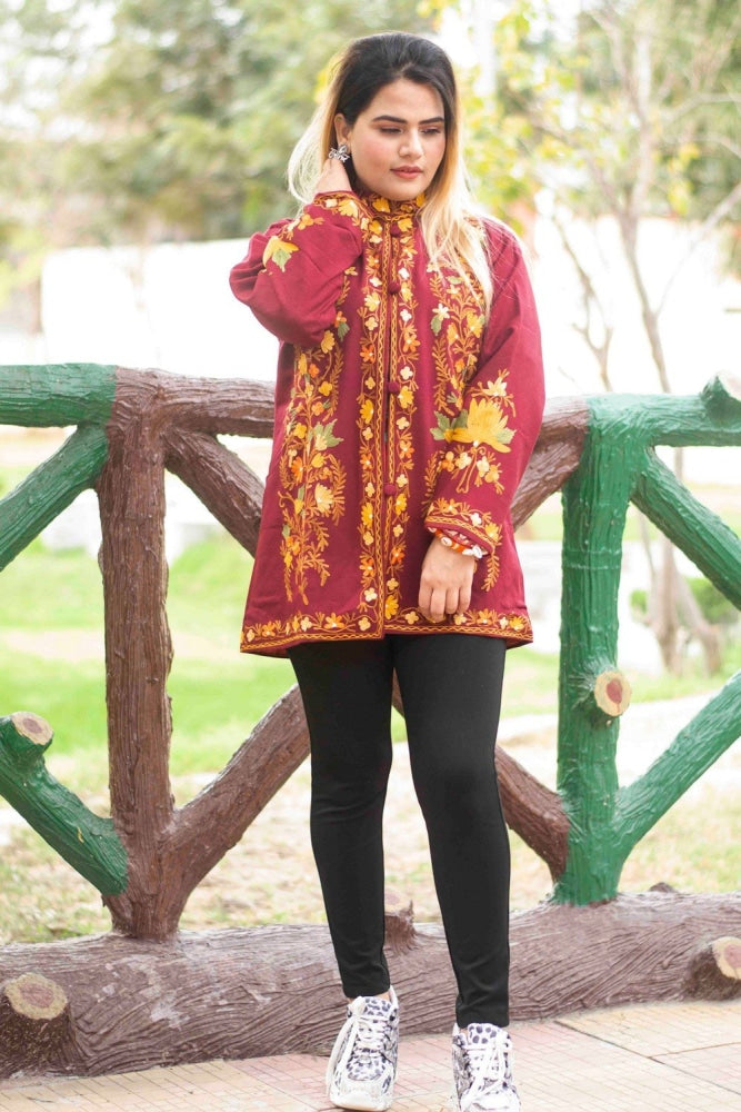 Wine embroidered kurta-jacket set - set of three by RNG Safawala | The  Secret Label